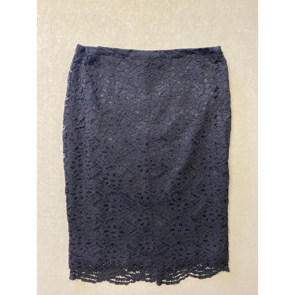 Worthington Black Floral Lace Pencil Skirt 16 Scalloped Hem Lined Knee Length